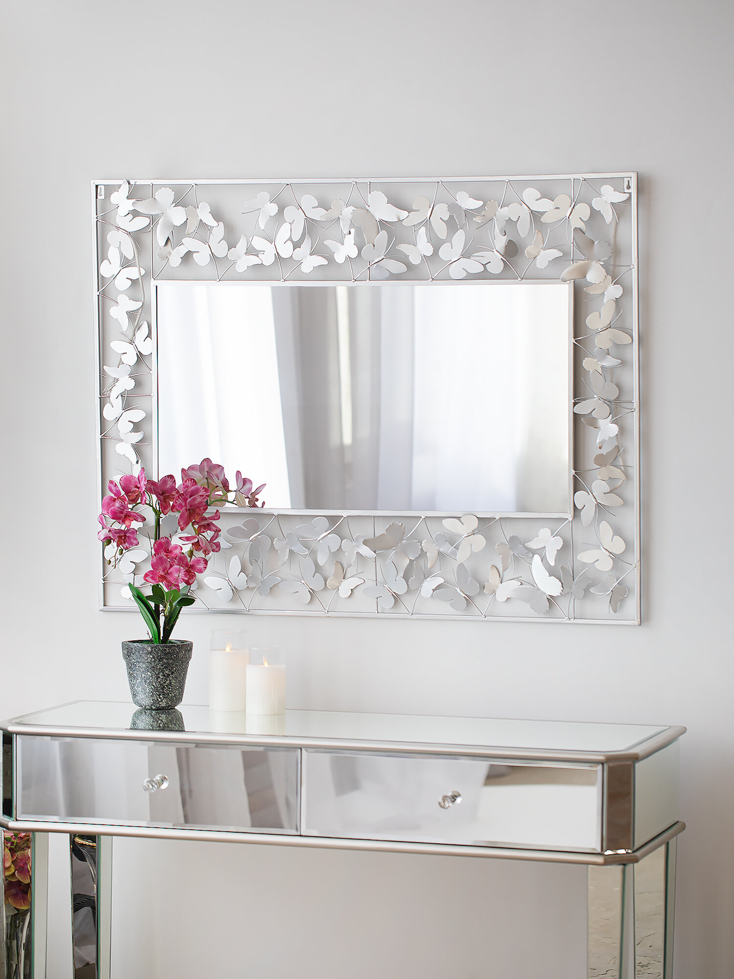 фото 54-242 Зеркало настенное с бабочками 110х2х85см, Glasar