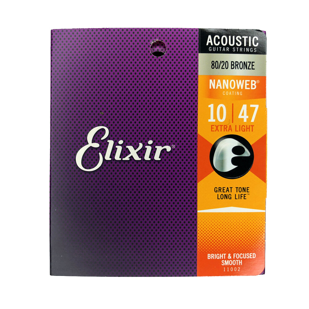 Струны для акустической гитары Elixir 11002 Nanoweb Extra Light 80/20 Bronze 10-47