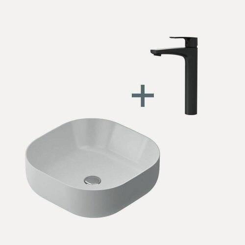 Изображение товара Раковина для ванной AM.PM, накладная, со смесителем, черная, 43x43 см