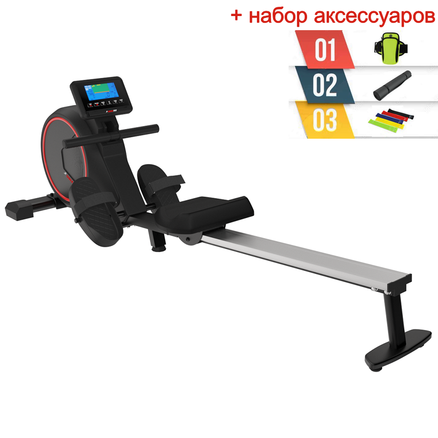 Гребной тренажер UNIX Fit Techno Rower 410E + аксессуары для фитнеса