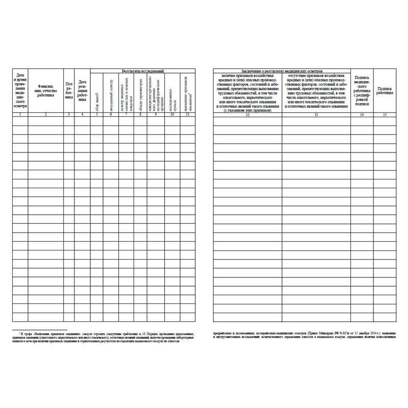Журнал регистрации предсменных, предрейсовых и послесменных, послерейсовых медицинских осмотров (32л, скрепка)