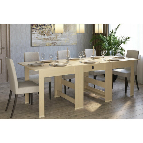 Стол-книжка 240 см с деревянными ножками и прямыми углами (цвет: дуб молочный)