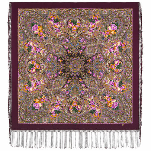 Платок Павловопосадская платочная мануфактура,148х148 см, белый, фиолетовый