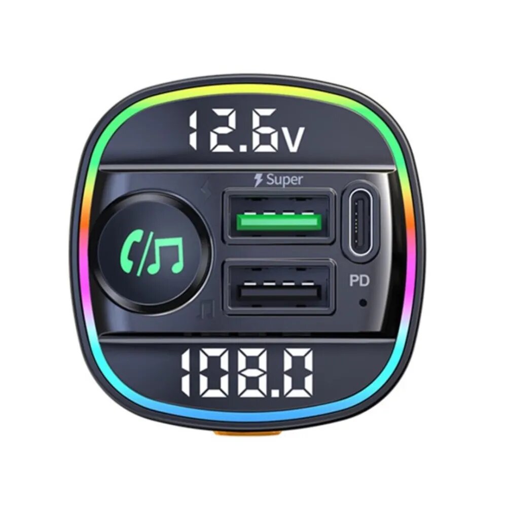 FM трансмиттер Bluetooth с RGB подсветкой / Модулятор автомобильный / Адаптер быстрой зарядки с 3 USB 3.1 A TDS-20