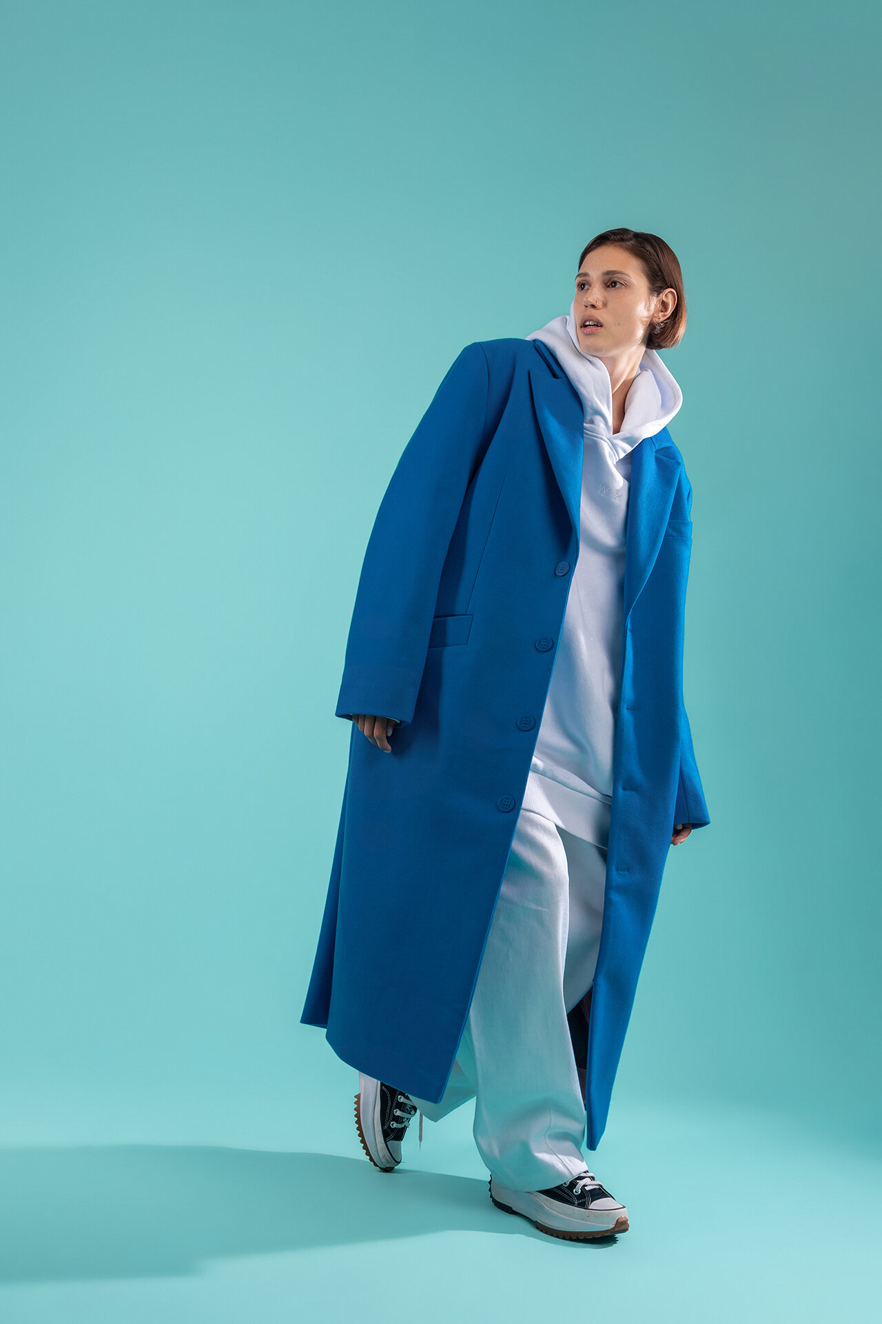 Пальто ZNWR демисезонное, шерсть, силуэт прямой, удлиненное, размер L, синий - фотография № 1