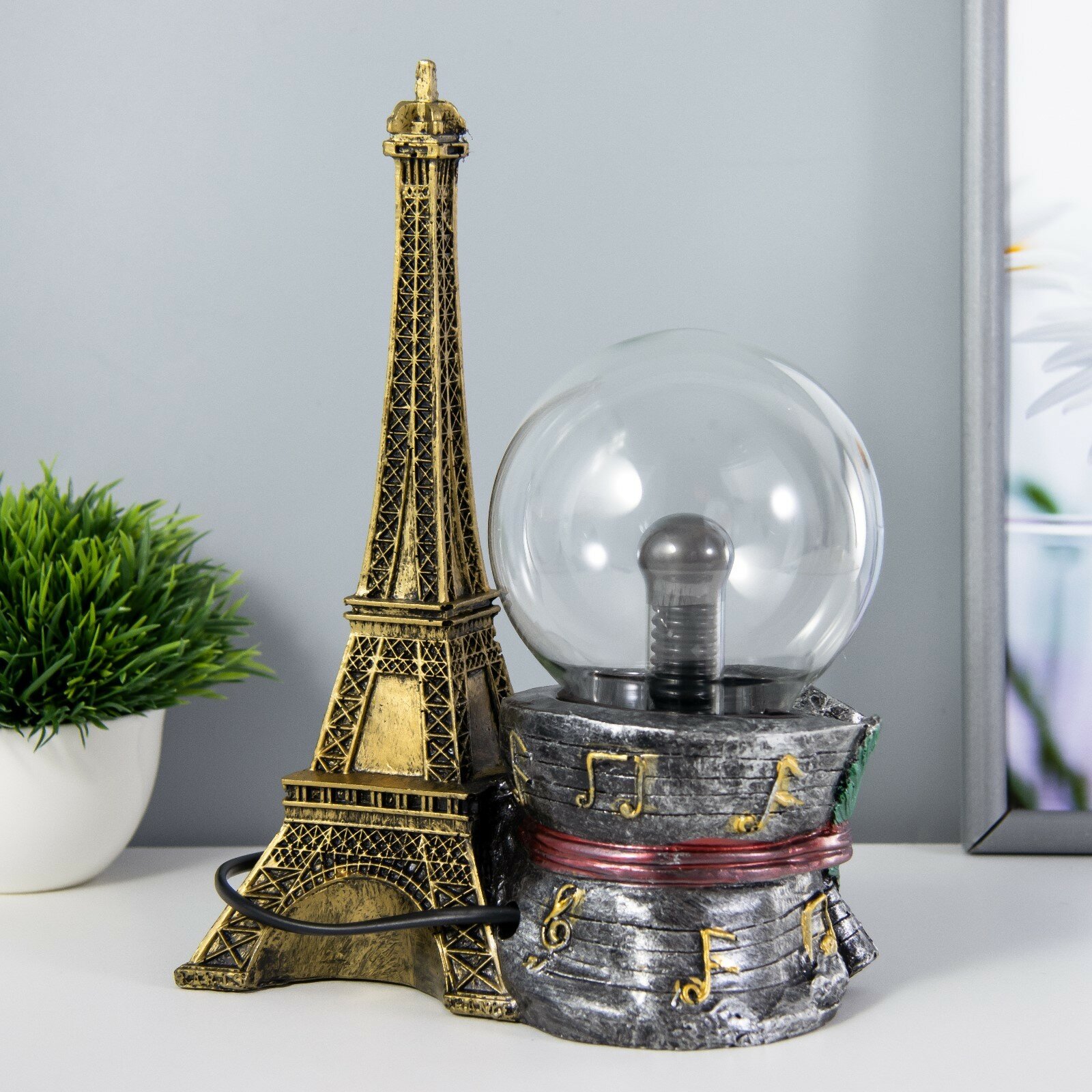 Плазменный шар "Париж" золото 15х10х24 см