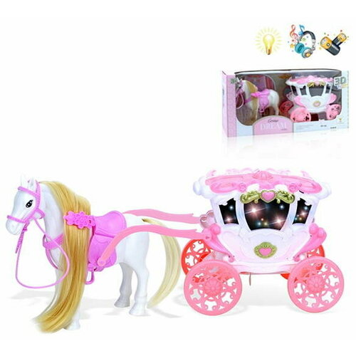 Лошадка с каретой DREAM на батарейках (свет, звук) в коробке 686-801 принцесса 29см с каретой свет звук и лошадкой единорогом