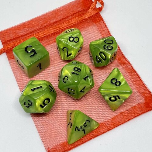 Набор кубиков для игры DnD в мешочке Салатовый перламутр (DnD90)