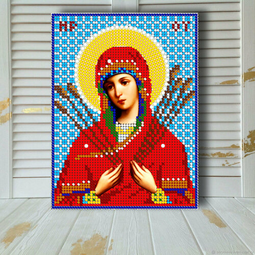 Алмазная мозаика икона на подрамнике Богородица Семистрельная 17.5*23.5 см