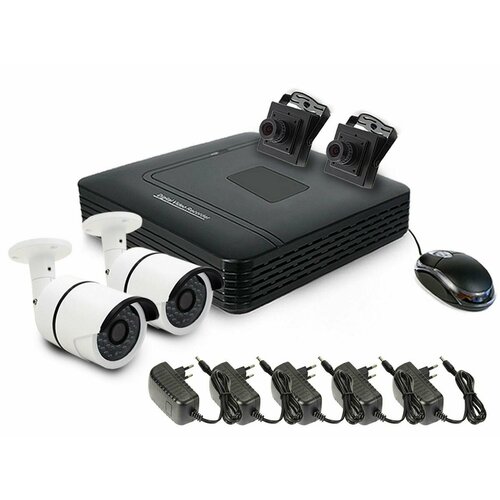 Проводной комплект наблюдения для офиса и улицы 2 внутренние 2 уличные - 4 FullHD камеры SKY-2604-5M KDM 018-AF2 W3097RU 2263100₽