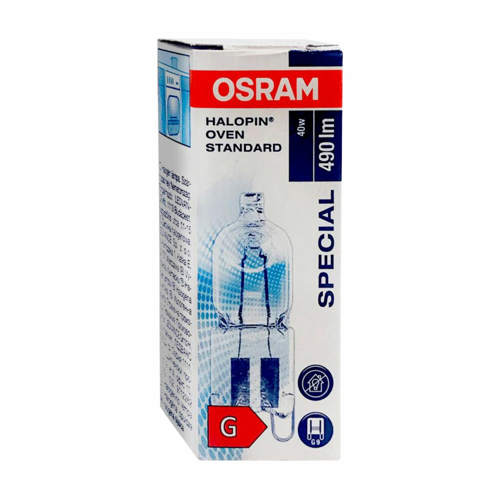 Лампочка галогенная термостойкая OSRAM 40W G9 для духовки