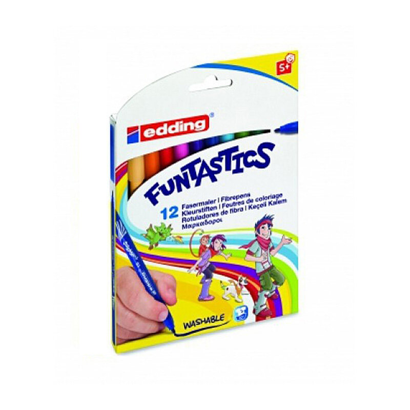 Набор фломастеров цветных edding 15 Funtastics, для рисования, 1 мм, 12 цветов, картонная коробка 12 цветов