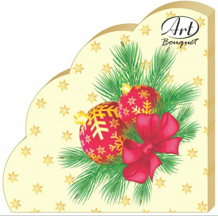 фото Салфетки бумажные новогодние праздничные декоративные круглые "Новогодние шары" 3 слоя 12 листов диаметр 32 см