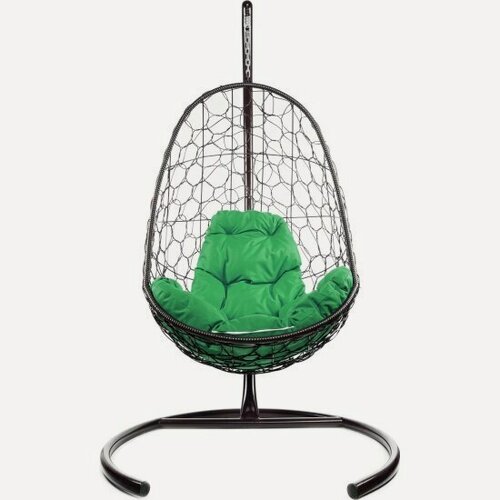 Изображение товара Подвесное кресло кокон M-group "Овал" с ротангом коричневое+зеленая подушка