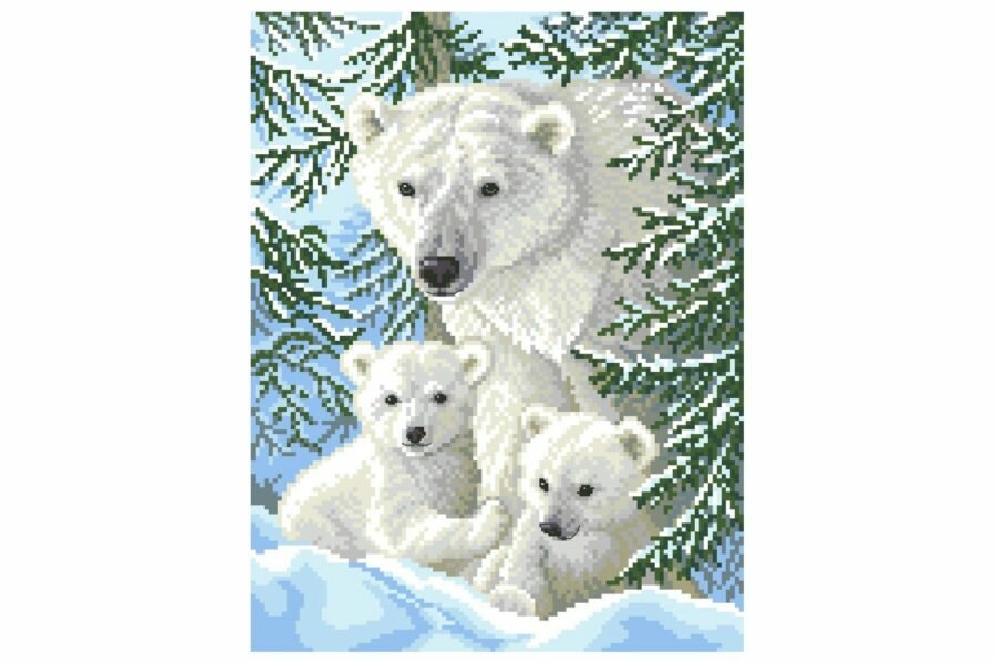 Набор для вышивания крестом Искусница Белая медведица и медвежата, 20*26см
