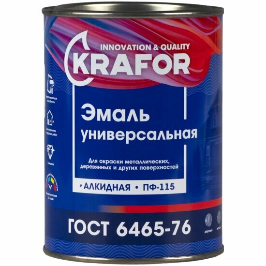 Эмаль ПФ-115 универсальная Krafor , алкидная, глянцевая, 0,8 кг, желтая