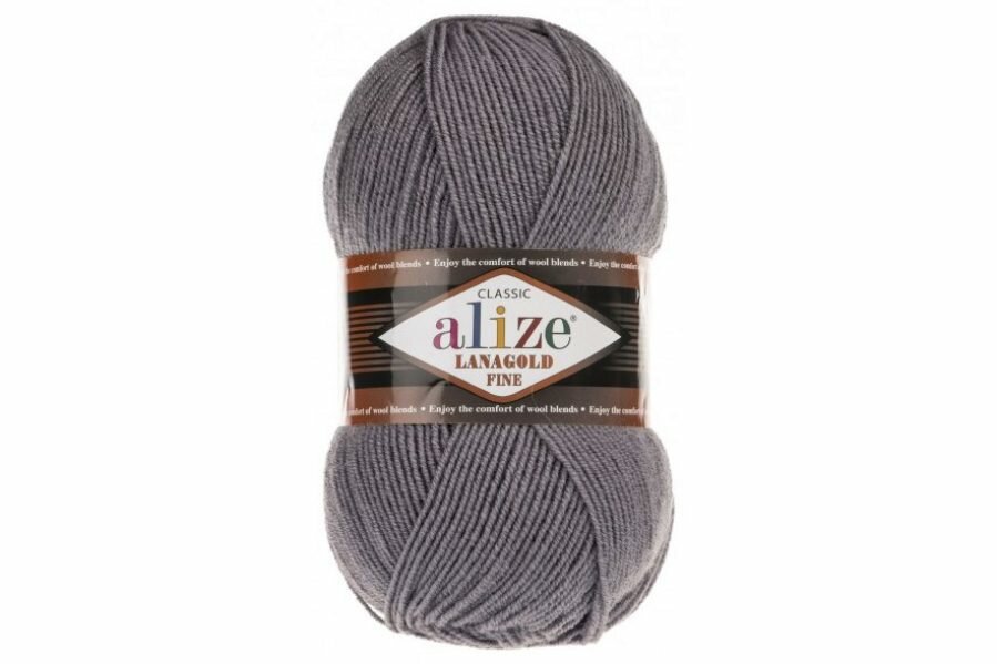 Пряжа Alize Lanagold Fine серый (348), 51%акрил/49%шерсть, 390м, 100г, 1шт