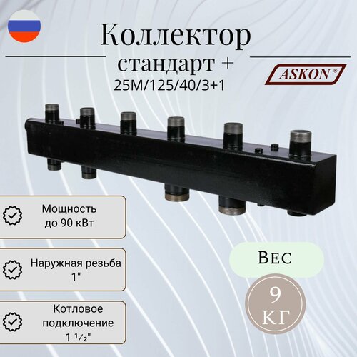 Коллектор для котельной разводки стандарт + ASKON 25М/125/40/3+1