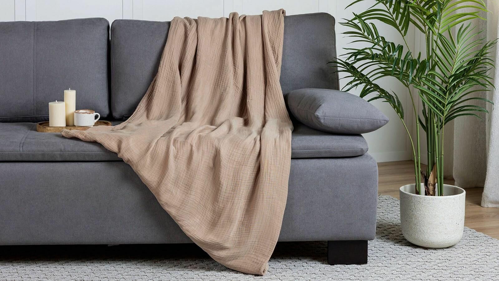 фото Покрывало Scandi Tencel Pro 220*230 (тенсель муслин) кофейный