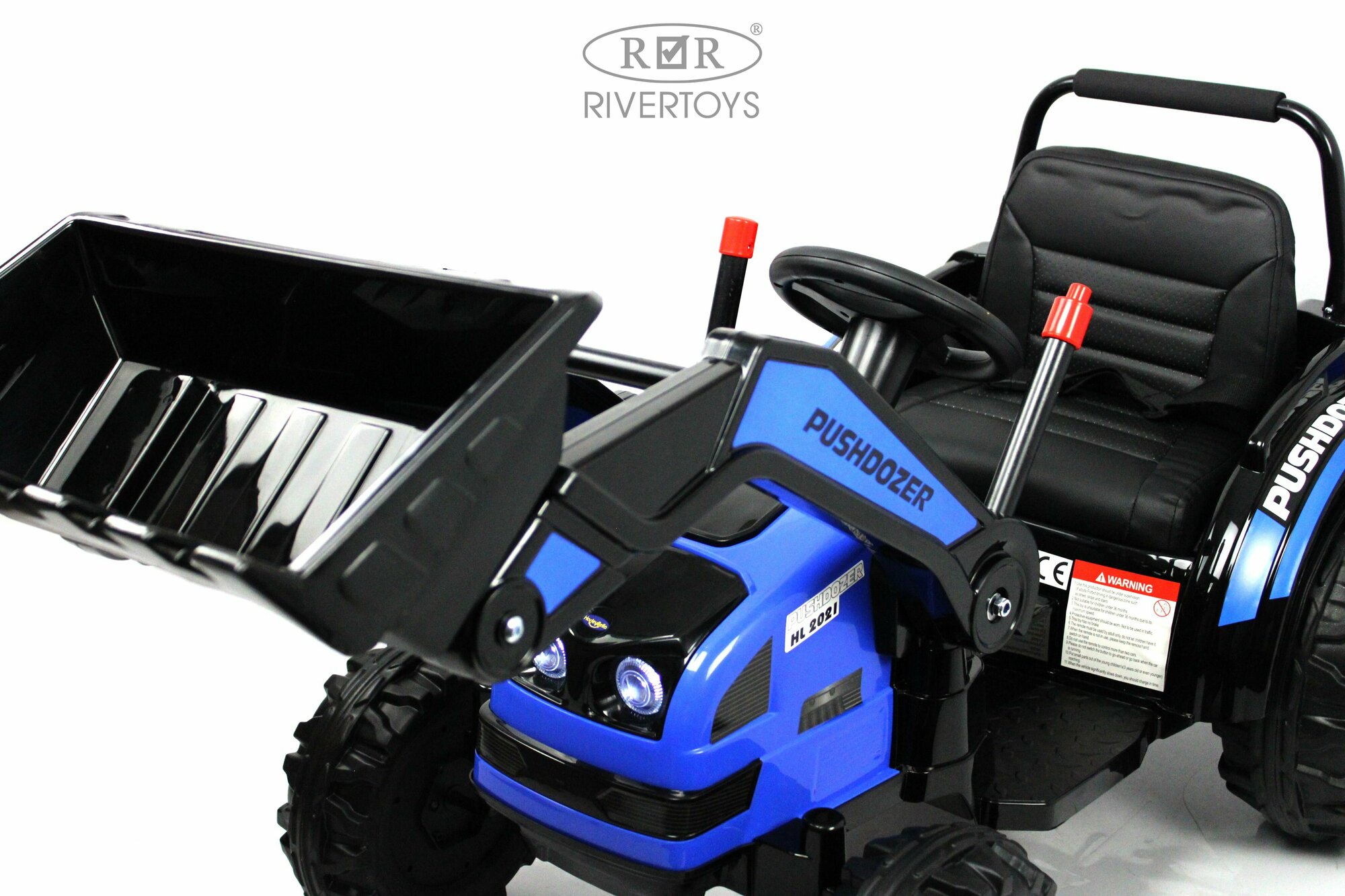 RiverToys Детский электромобиль трактор-погрузчик с прицепом HL395 синий