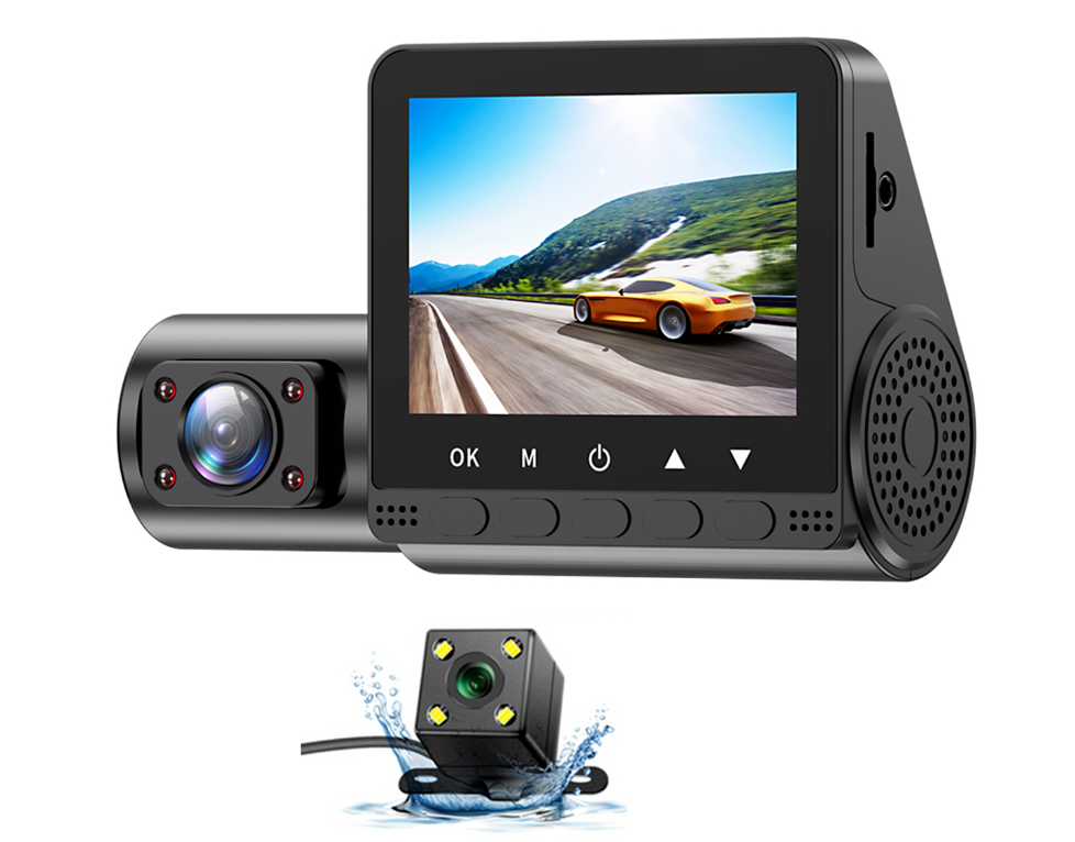 Автомобильный видеорегистратор с двумя основными объективами и камерой заднего вида для парковки / Full HD 1080P / G-Sensor / LCD дисплей / 3 камеры
