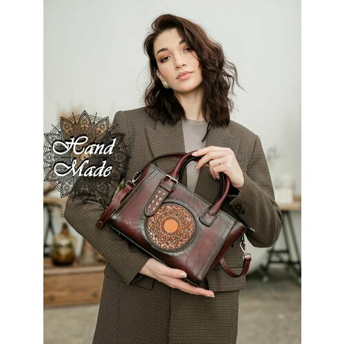 фото Сумка тоут lumida, фактура тиснение, бордовый