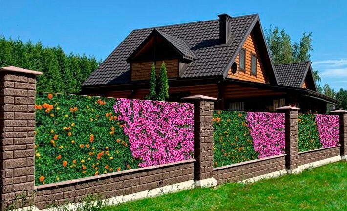 Фотосетка для забора и фасада 3 х 1 м с люверсами / Цветочный ковер