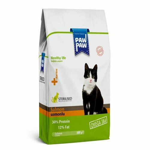 Pawpaw сухой корм для стерилизованных кошек Sterilised Cat Food with Salmon с лососем, 0,5 кг