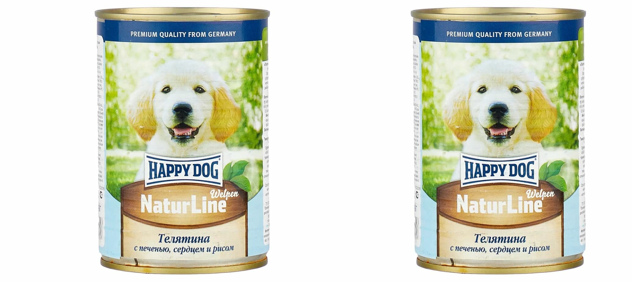 Happy Dog консервы для щенков телятина с печенью, сердцем и рисом, 410 г, 2 шт