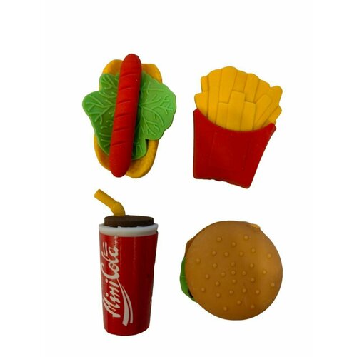 Набор ластиков 3D фаст ФУД мужская футболка весёлая еда хот дог бургер и кола 2xl серый меланж