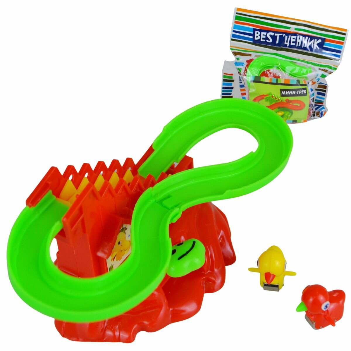 Мини трек с лесенкой, игрушка горка с животными на колесиках для детей в подарок, дорожная игра