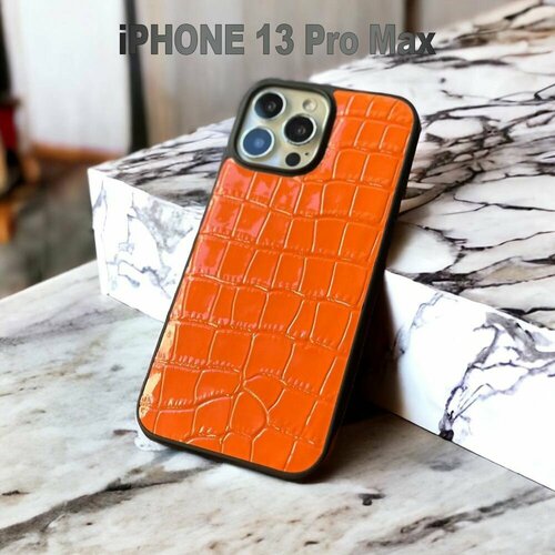 Премиум чехол для iPhone 13 Pro Max из итальянской натуральной кожи ярко-оранжевый оттенок чехол для iphone 13 pro очень красивого салатового оттенка