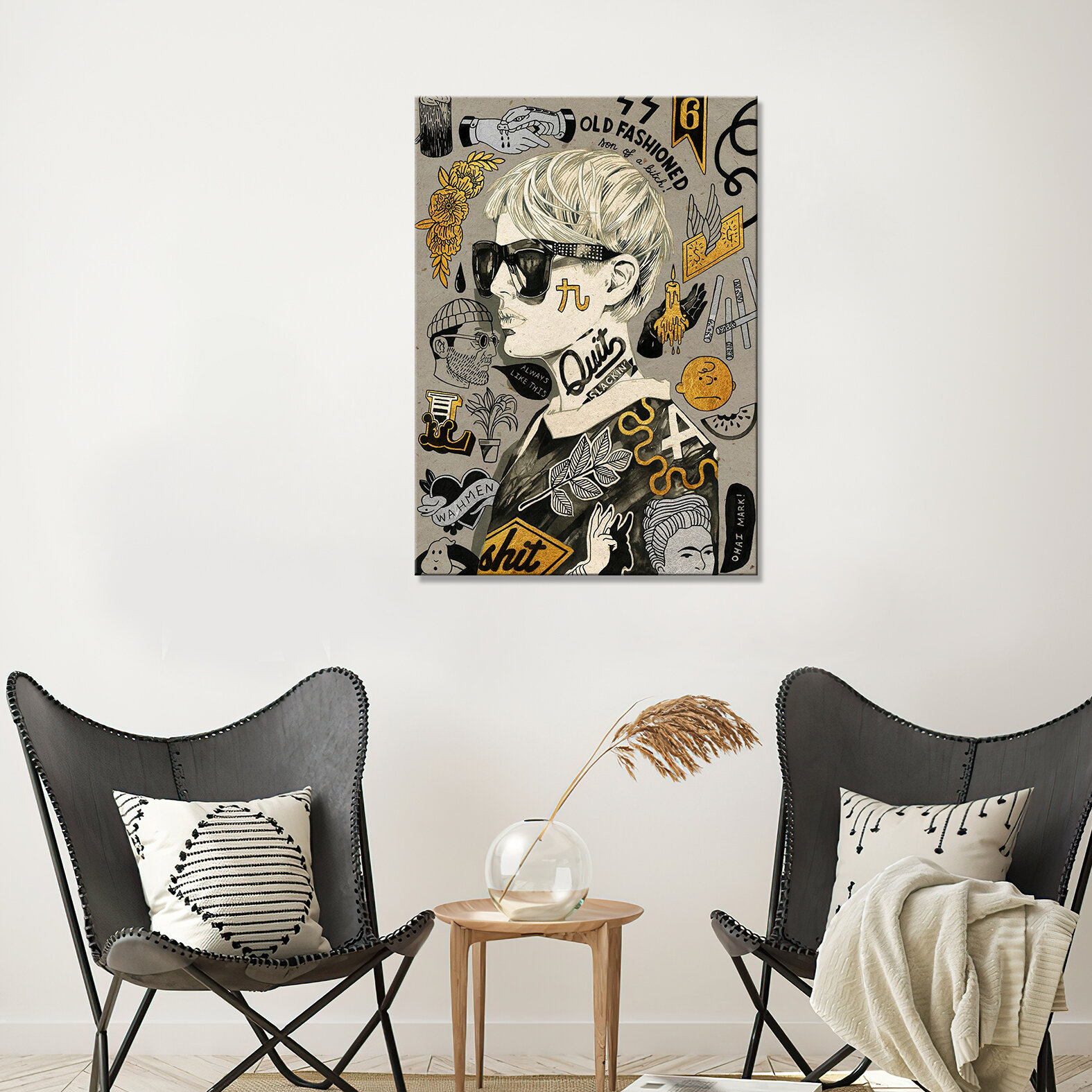 Интерьерная картина на холсте - Девушка модная карандашом арт (16) 40х60