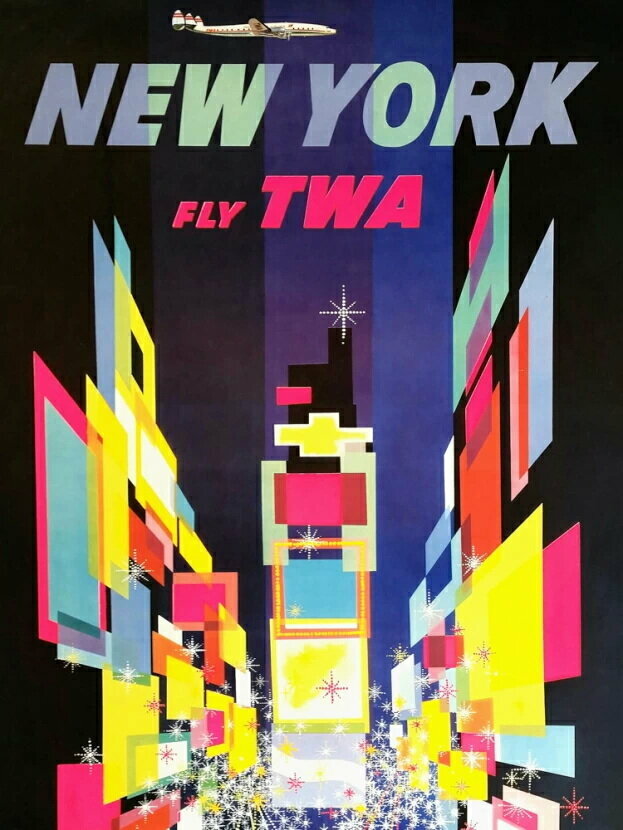 Плакат постер на бумаге New York-Fly TWA/Нью Йорк/винтажный/ретро. Размер 30 х 42 см