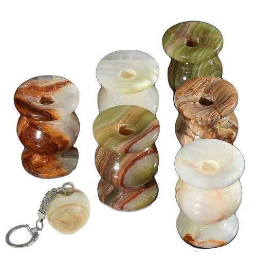 Набор Церковных подсвечников ELG из камня Оникс 6 шт (6x4 см) + Брелок талисман 