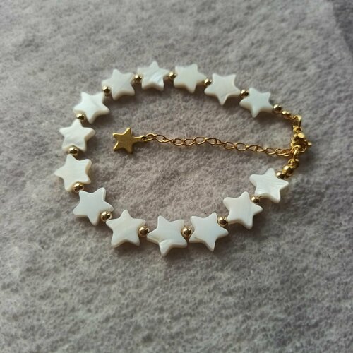 фото Браслет, ракушка, перламутр, размер 17 см, золотой, белый нет бренда