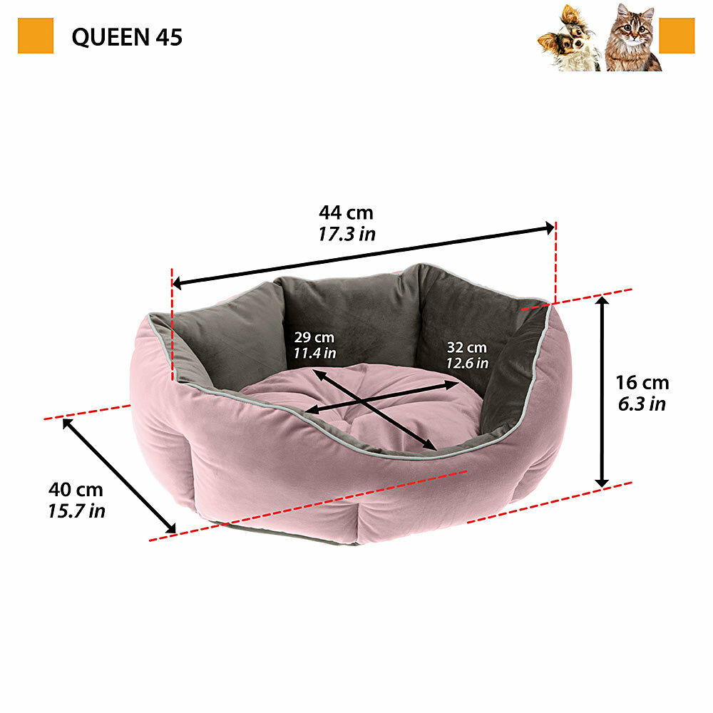 QUEEN 45 розово-серая (велюр) 44x40xh16см FERPLAST - фото №3