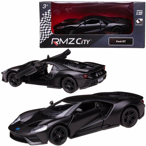 Машина металлическая RMZ City серия 1:32 Ford GT 2019, черный матовый цвет, двери открываются легковой автомобиль rmz city ford gt 2019 554050 1 32 15 см серый