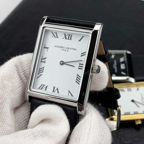 фото Наручные часы accord denton часы наручные кварцевые, классические, повседневные, подарок мужчине, черно-белые, серебристые, серебряный, черный