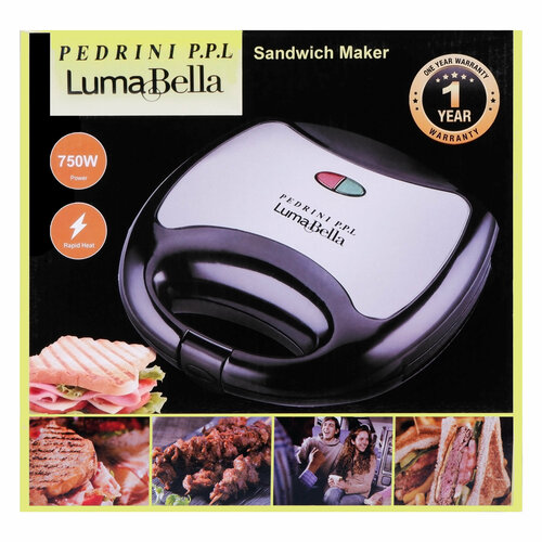 Мультипекарь Luma Bella, для приготовления сэндвичей, сендвичница электрическая, домашняя сэндвичница, индикатор нагрева,750Вт, черный