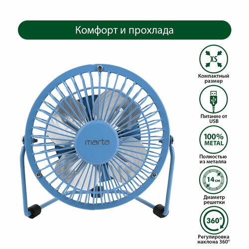 Настольный вентилятор MARTA MT-FN2545 аквамарин 38300₽