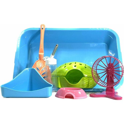 Клетка-террариум Зооэкспресс, для грызунов с метал. дверкой и компл, 40х27х18, средний, голубой