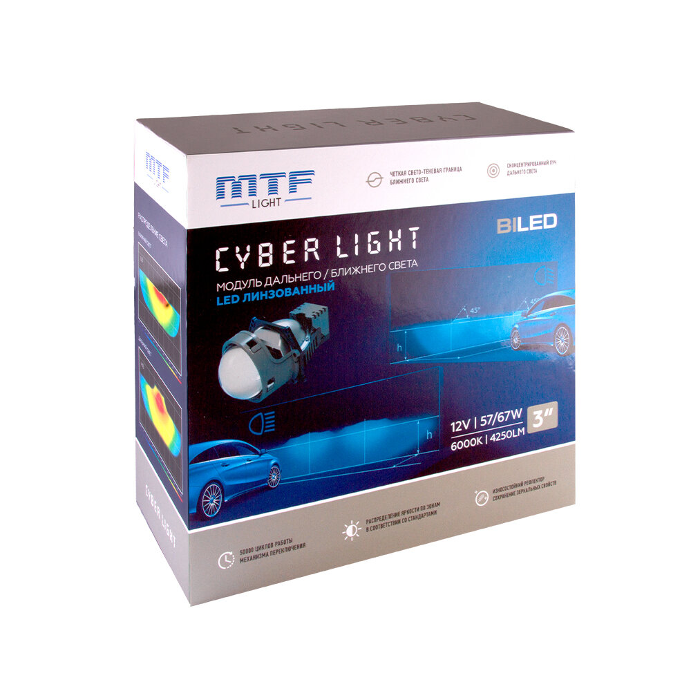 Светодиодные модули дальнего/ближнего света MTF light BI LED Cyber Light 3.0" 6000K (2 линзы)