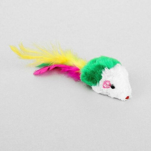 Пижон Игрушка для кошек Малая мышь с перьями, 5 см, микс цветов мышь меховая пушистик с перьями 7 5 см микс цветов