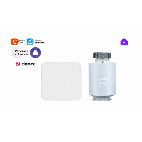 Умный термостат, термоголовка на радиатор для Алисы + Шлюз Tuya Zigbee + WiFi для водяных теплых полов и радиаторов отопления