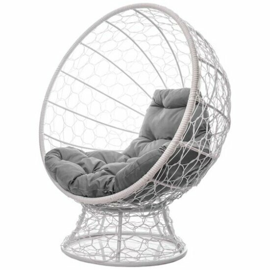 Кресло M-group кокос на подставке с ротангом белое, серая подушка