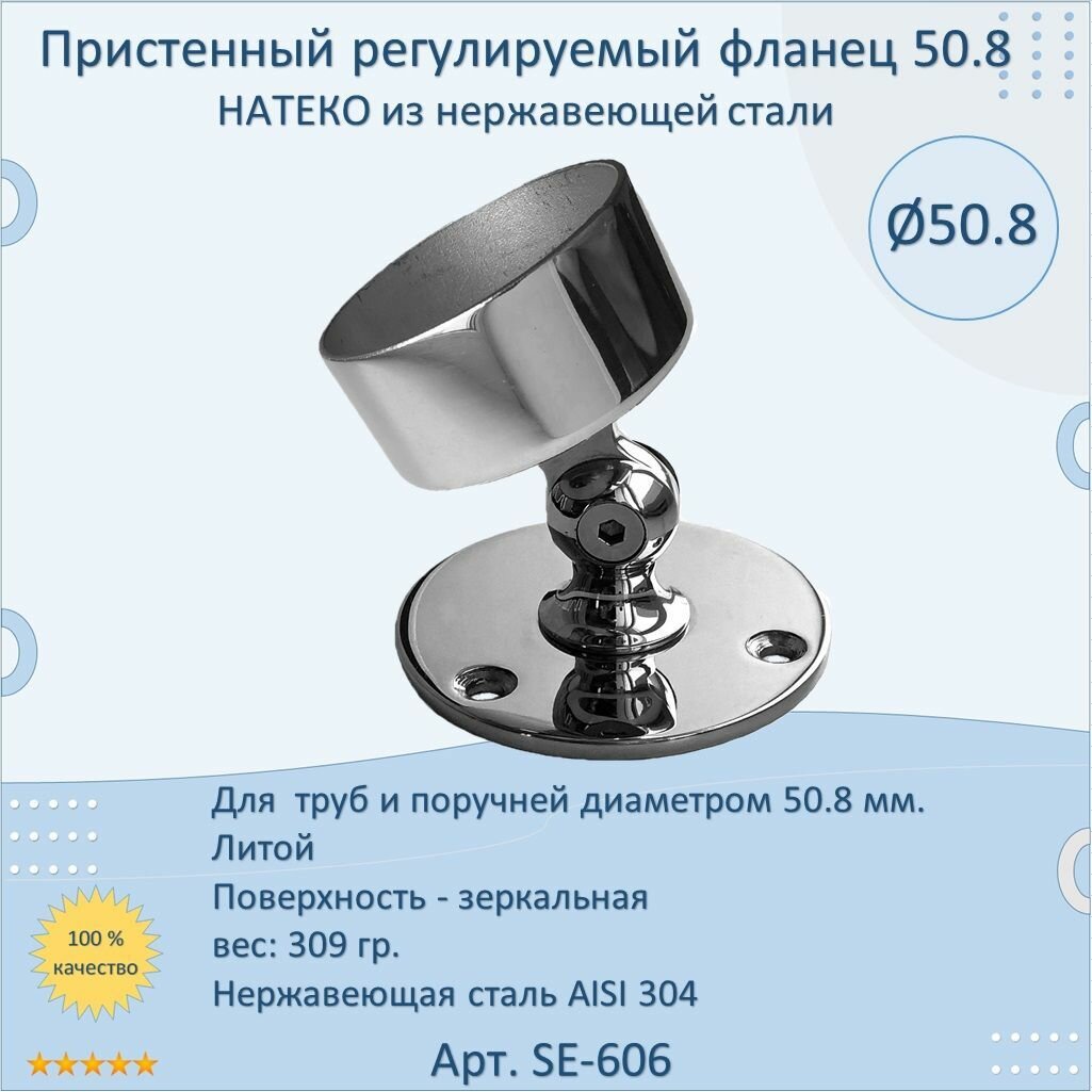 Фланец регулируемый настенный натеко для трубы 50.8 мм нержавеющая сталь AISI 304 полированный