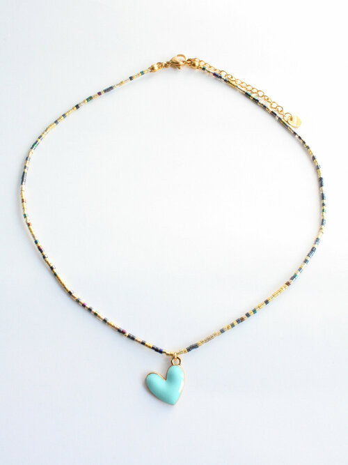 Колье Pechinoga Design Чокер с подвесом в виде сердца с эмалью или мишкой, длина 40 см, золотой, синий
