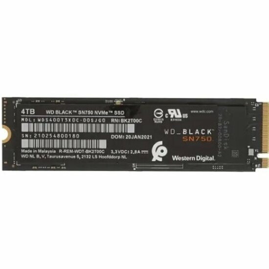 Накопитель SSD Western Digital M.2 Black SN750 4Tb PCIe 3.0 x4 3D NAND WDS400T3X0C