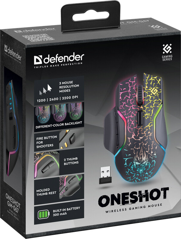 Игровая мышь беспроводная Defender Oneshot LED 7D 3200 dpi